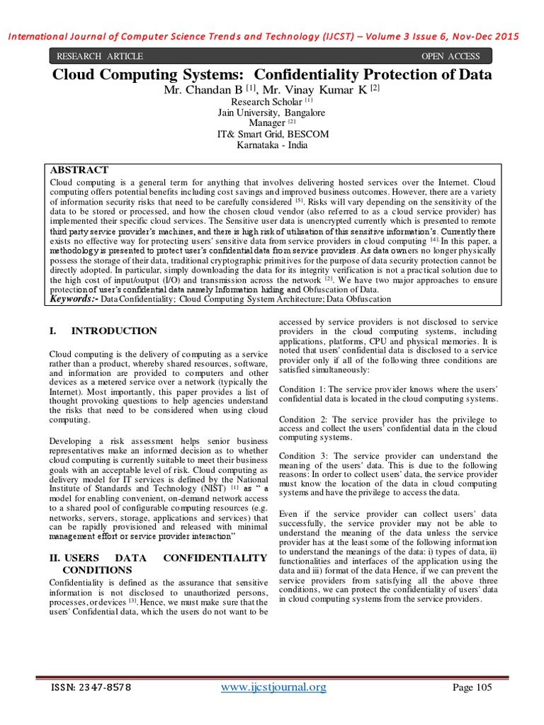 Data Confidentiality in Cloud Computing | PDF | Cloud Computing ...