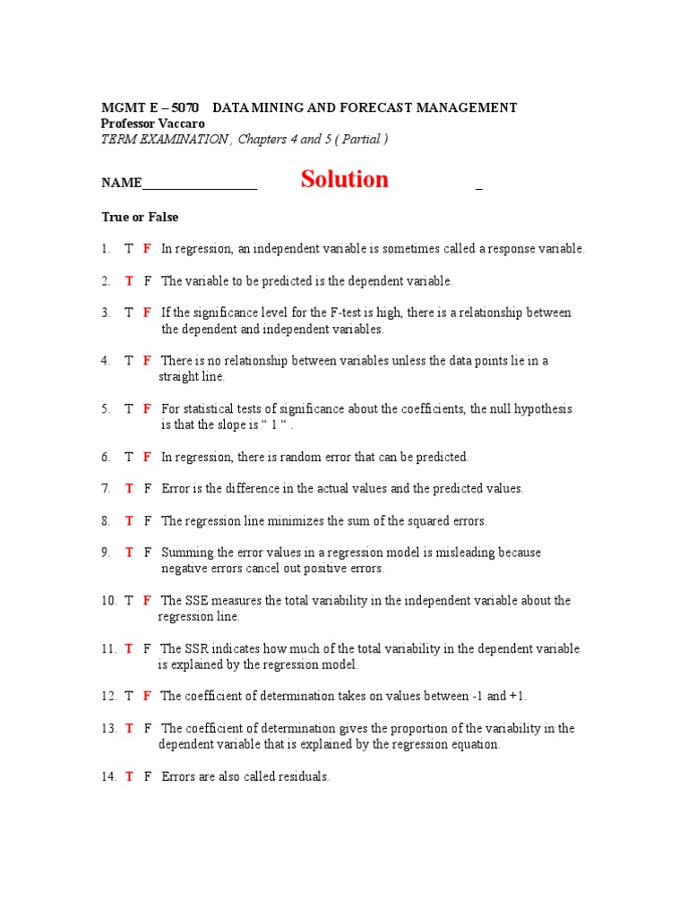 Regression Analysis Exam Review | PDF | Errors And Residuals ...