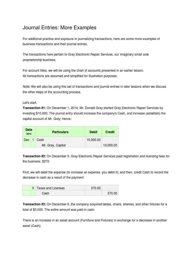 5 Journal Entries More Examples | PDF | Debits And Credits 