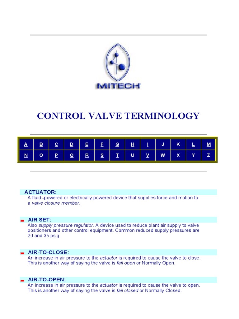 Control Valve Terminology PDF Valve Actuator