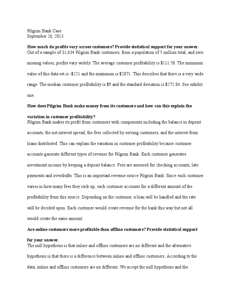 Pilgrim Bank A Resampling Statistics Profit Accounting
