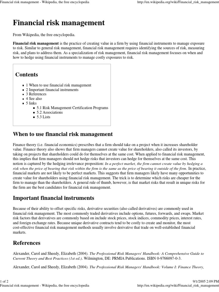 Financial Risk Management | PDF | Financial Risk | Derivative (Finance)
