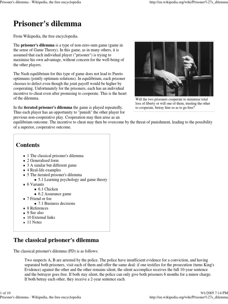 Prisoner's Dilemma PDF Mathematical And Quantitative Methods (Economics) Teaching Mathematics