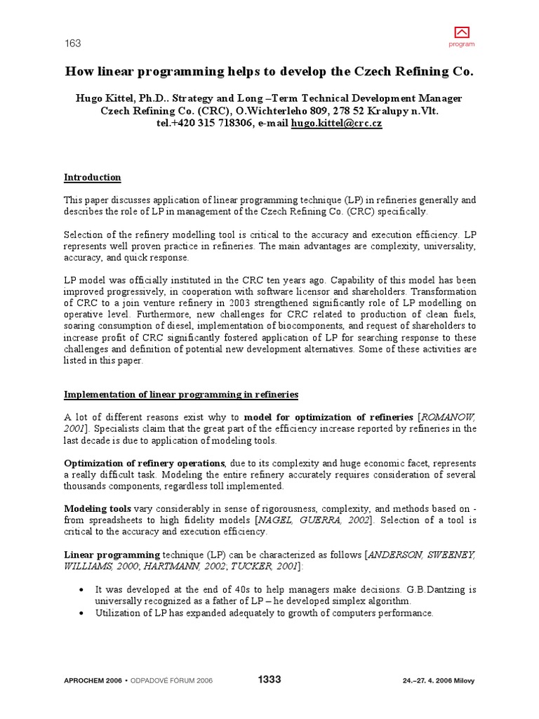 Aprochem 2006 Linear Programming | PDF | Oil Refinery | Cracking ...