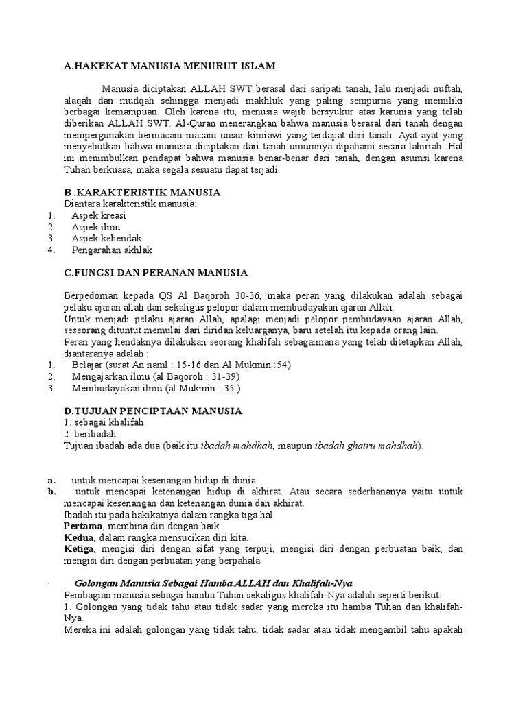Materi Tauhid Dan Fungsi Manusia