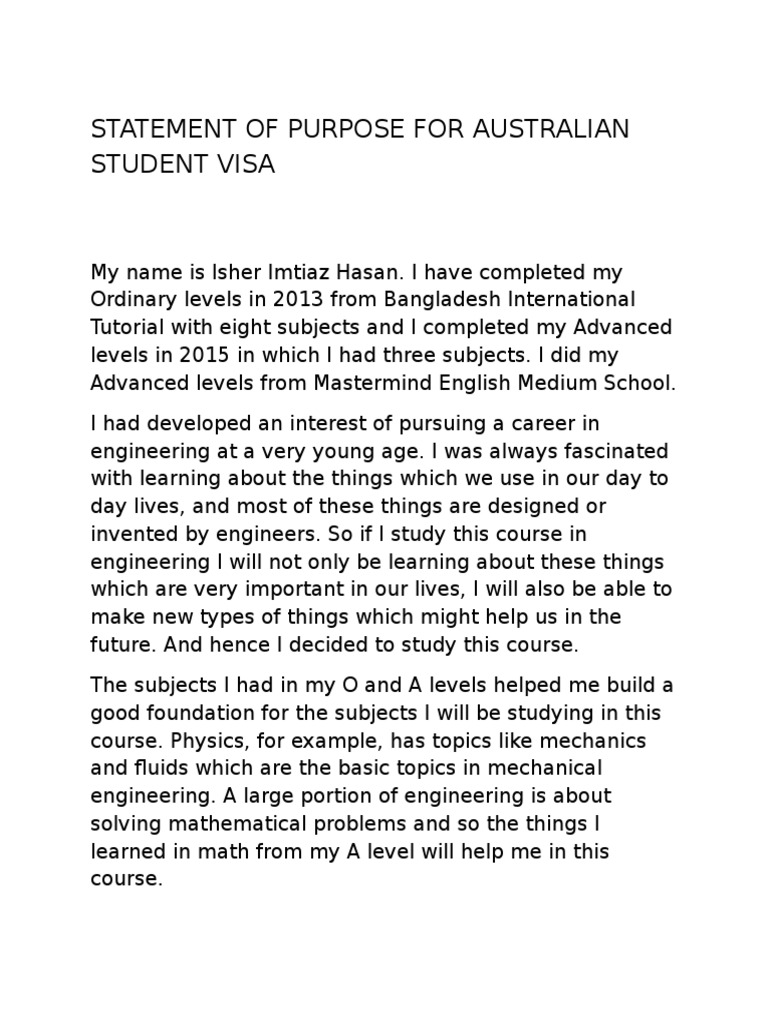 Statement of Purpose for Australia | Australia | Engineering
