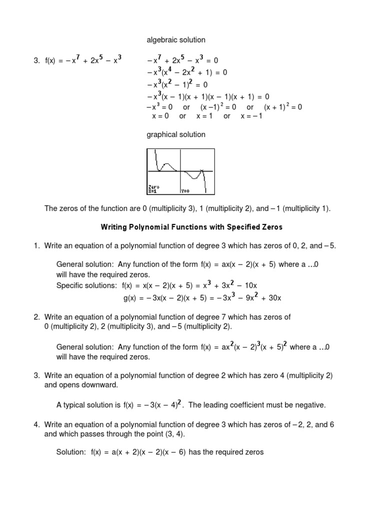 Writing Polynomial Functions With Specified Zeros | PDF