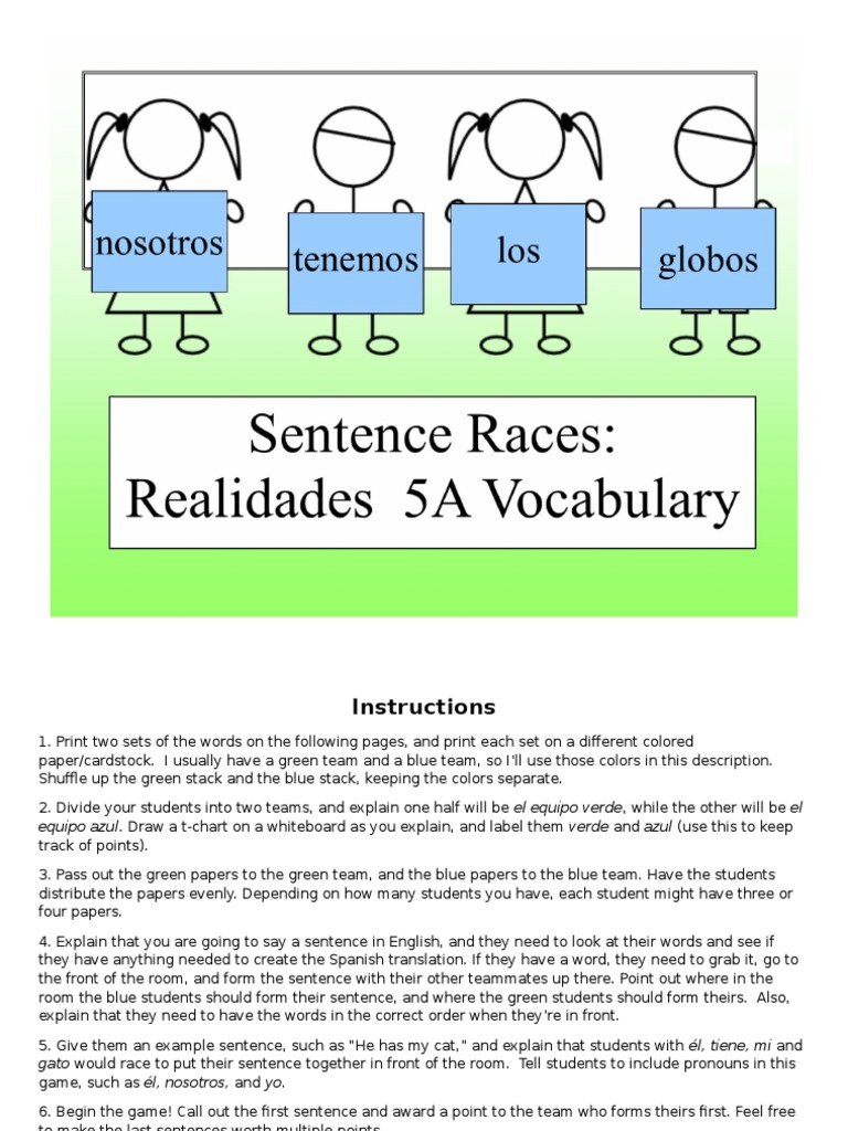 sp 1 ch 5a sentence race game vocabulary Linguistic Typology