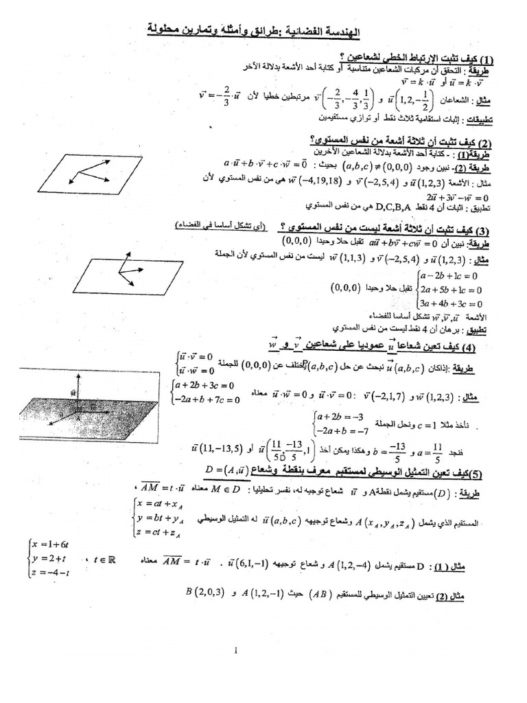 ملخص وحدة الهندسة الفضائية Pdf