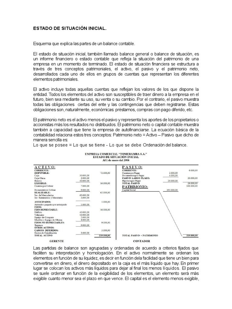 Estructura del Estado de Situación Inicial | PDF | Hoja de balance ...