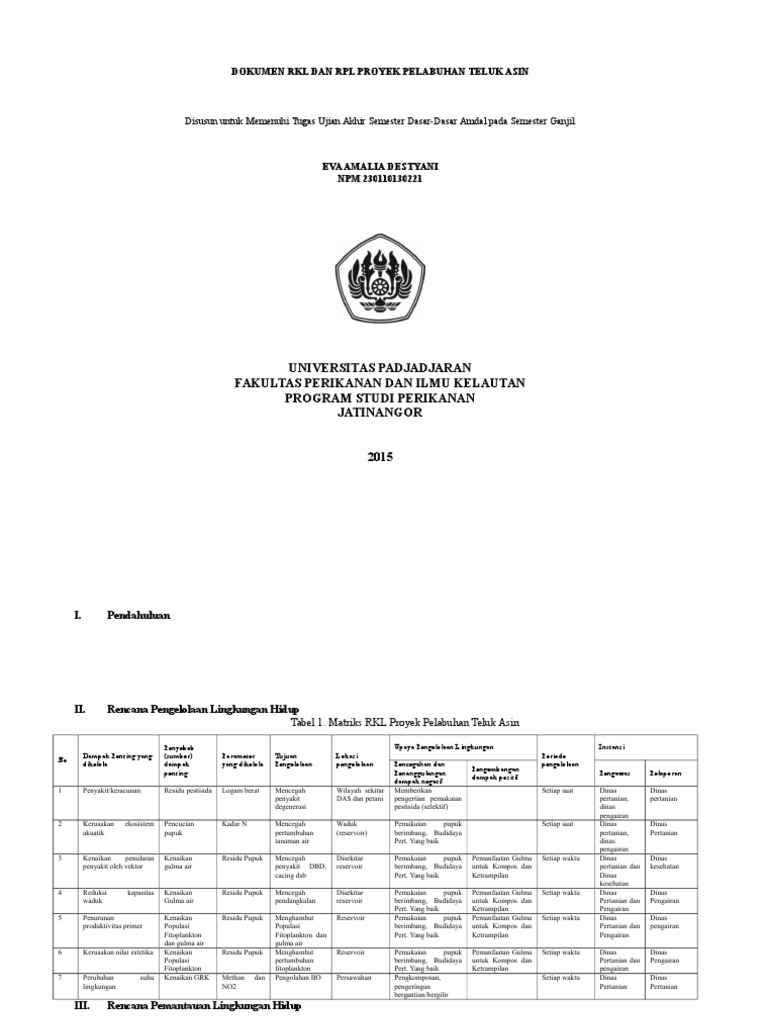 Contoh Dokumen RKL dan RPL Pelabuhan | PDF