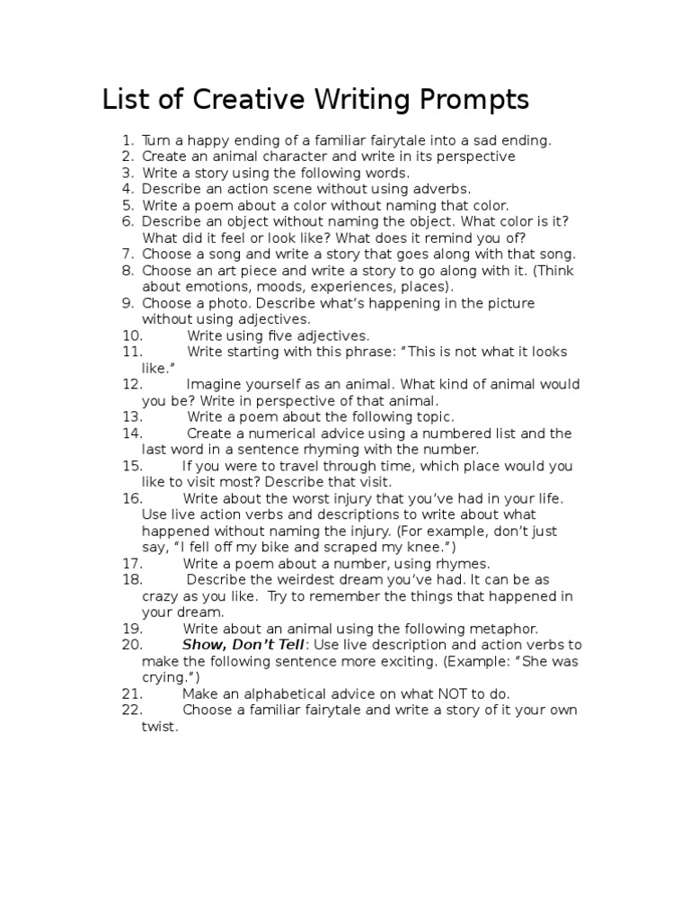 Creative Writing Prompts List | PDF | Poetry