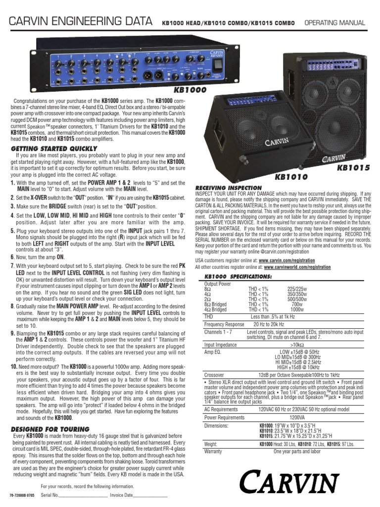Carvin KB1000-1010-1015 | PDF | Amplifier | Loudspeaker