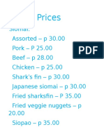 Prices Siomai