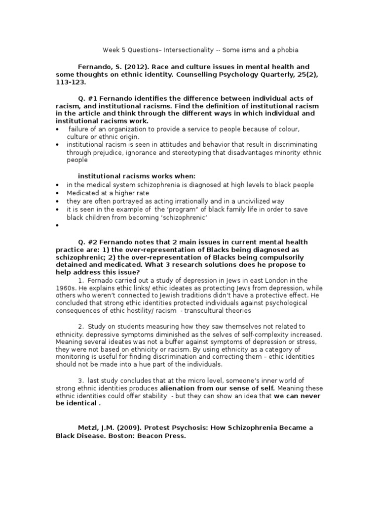 Week 5 Questions Intersectionality PDF Intersectionality Racism