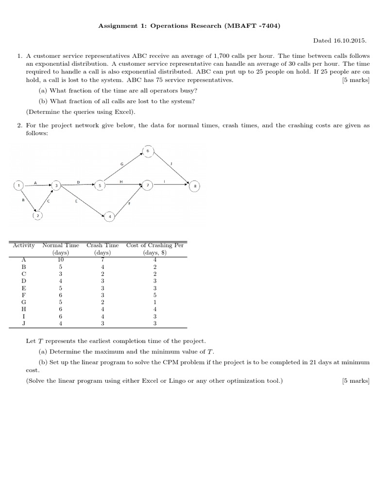 Operations Research Assignment Overview | PDF