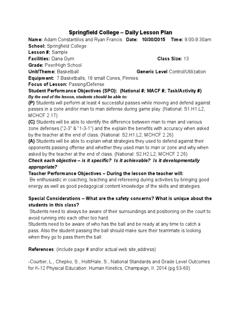 Basketball Lesson Plan for High School | PDF | Sports | Ball Games