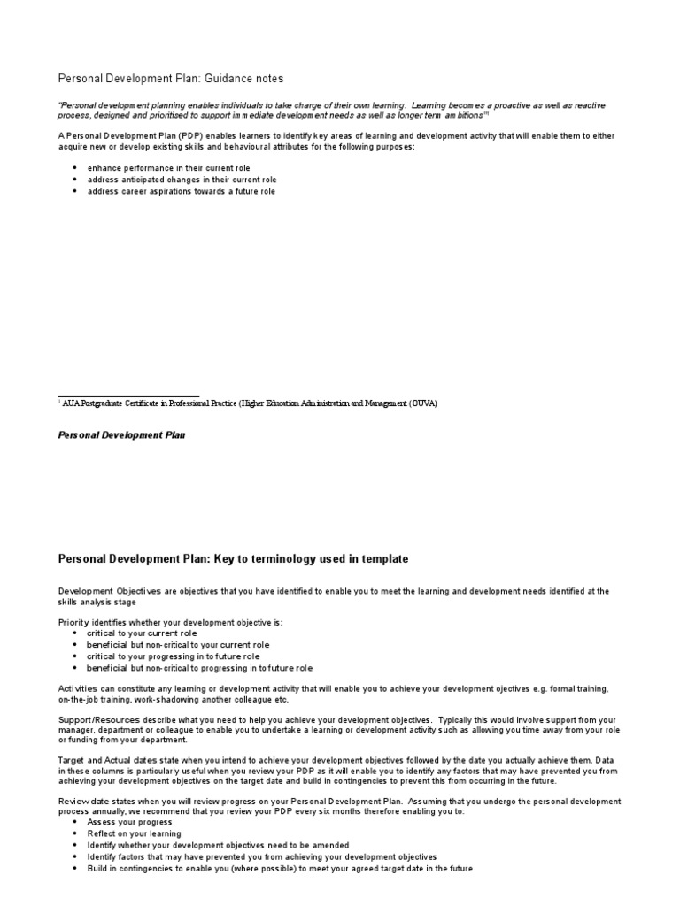 PDP Template | Personal Development | Quality Of Life