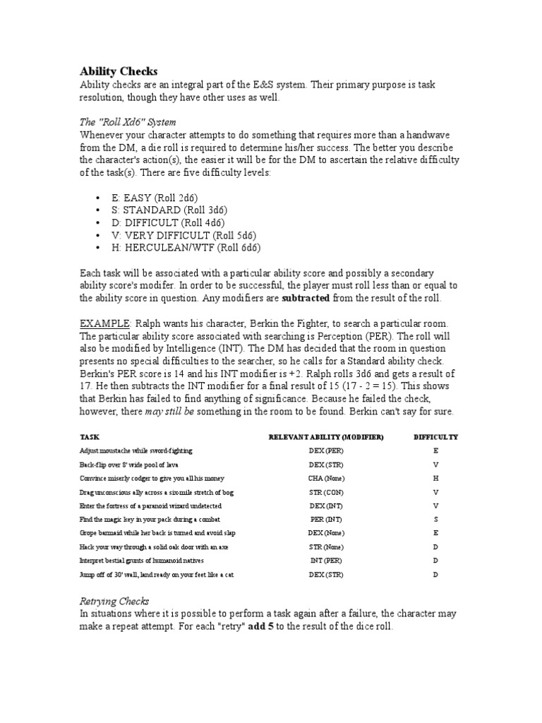 Ability Checks PDF Leisure Sports