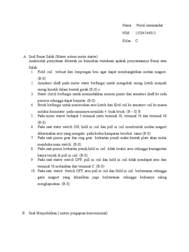 Soal Benar Salah