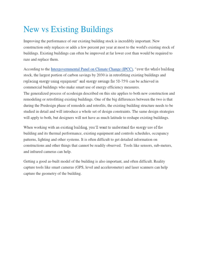 New Vs Existing Buildings | PDF