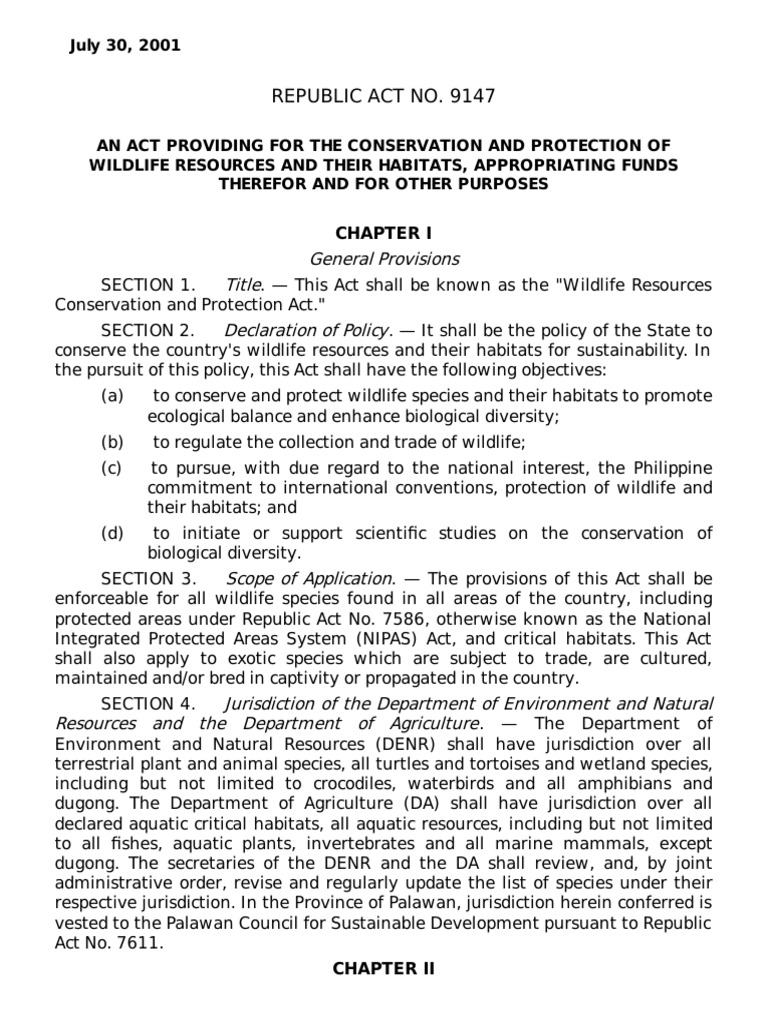 RA 9147 - Wildlife Conservation Act | PDF | Conservation Biology