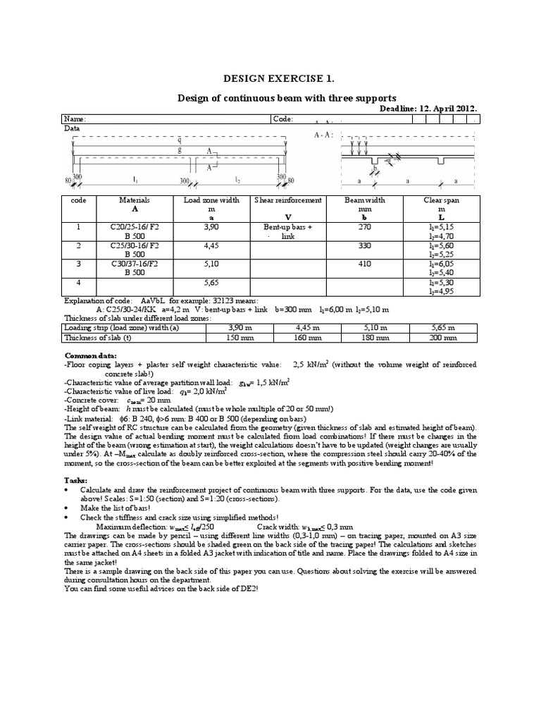 Designexercise 1and2 2011 12 | PDF | Beam (Structure) | Reinforced Concrete