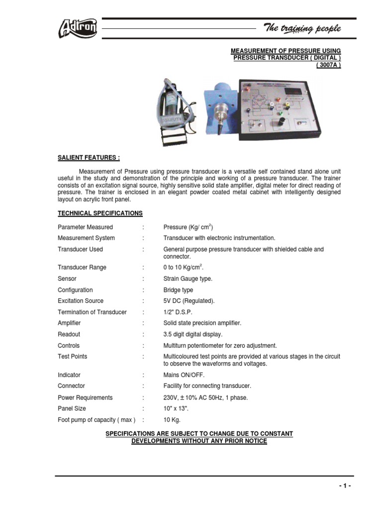 Pressure Transducer Measurement System | PDF | Amplifier | Pressure ...