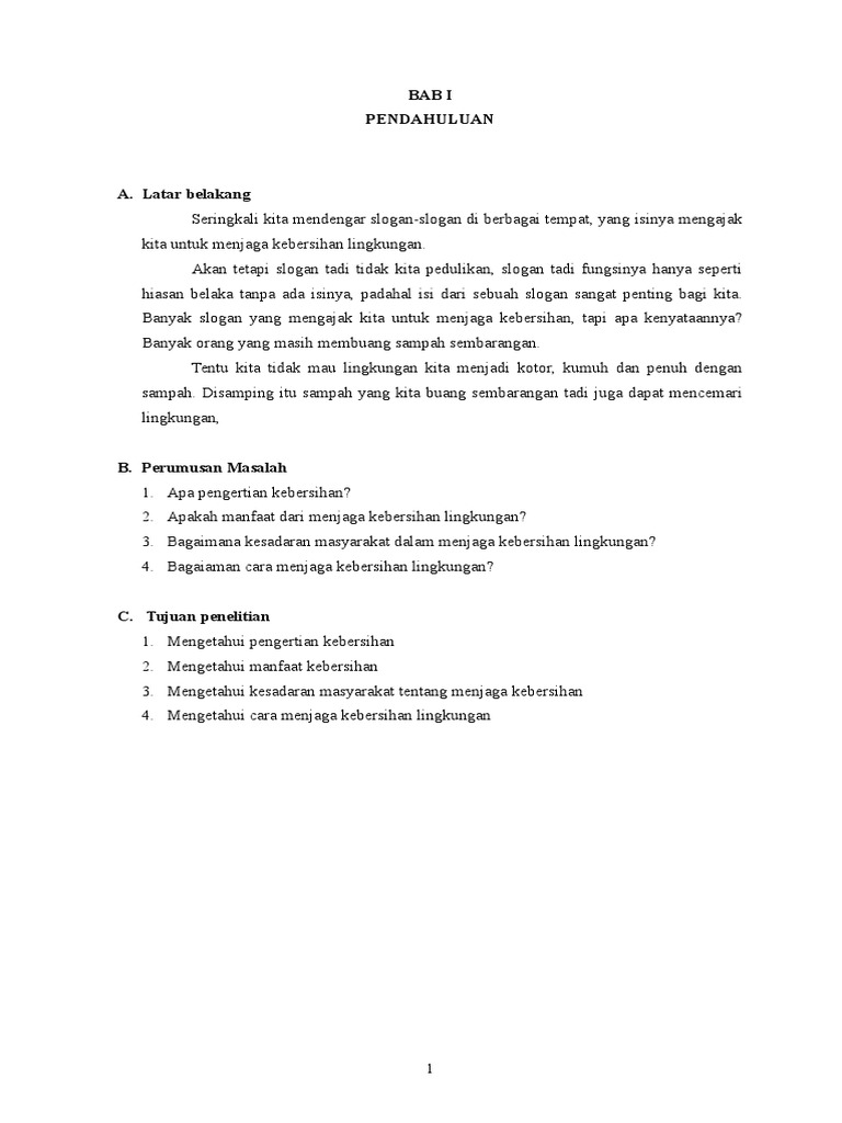 Makalah Bahasa Indonesia Kebersihan Lingkungan