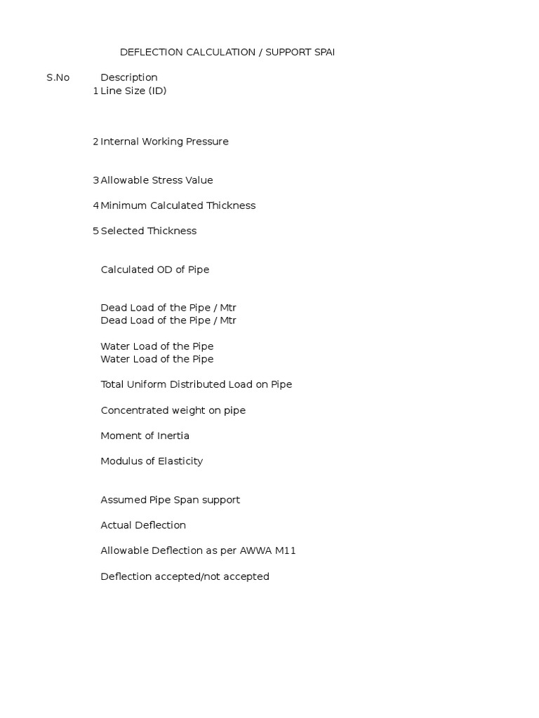 Deflection Calculation For Over Head Pipes PDF
