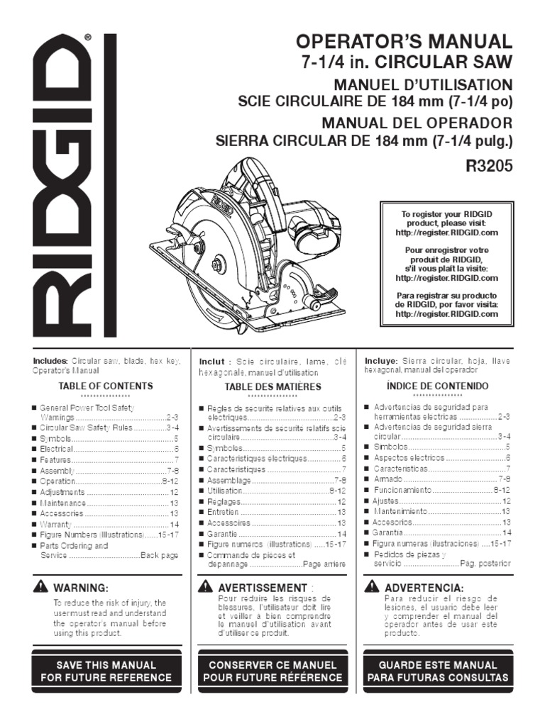 Ridgid Circular Saw Manual Electricity Manufactured Goods