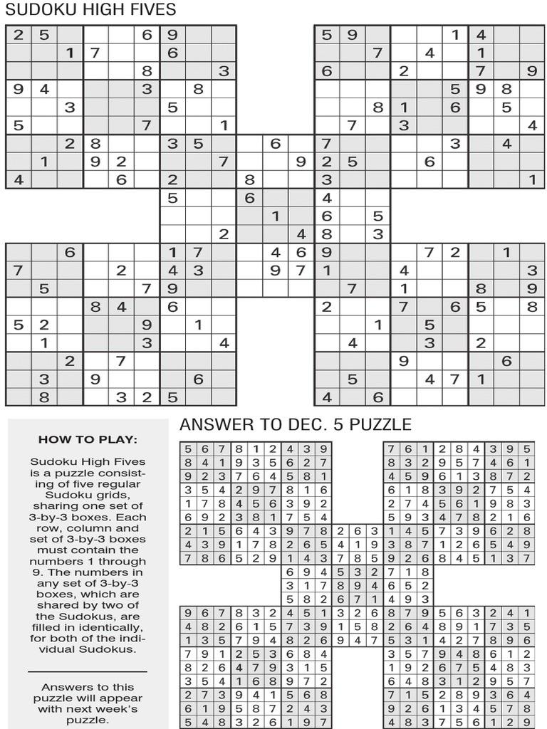 Printable Sudoku High-Five, Dec. 12
