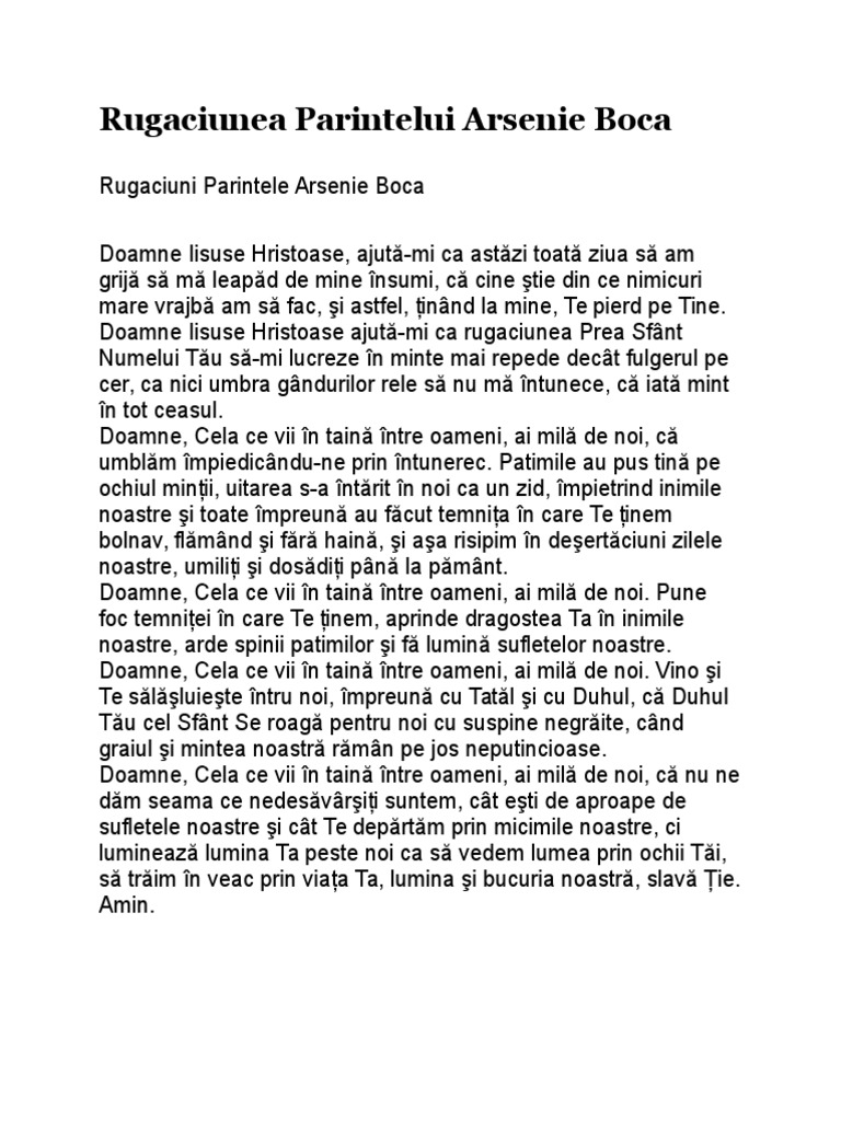 Rugaciunea Parintelui Arsenie Boca De Dimineata