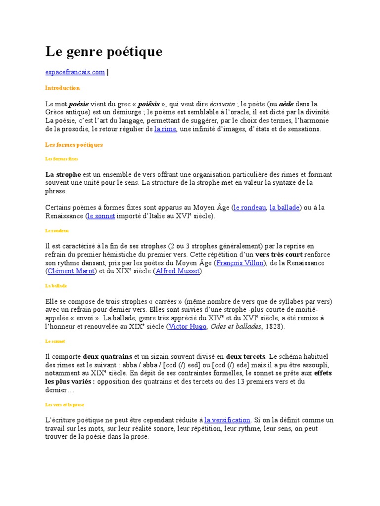 Le Genre Poetique Pdf Ballade Poesie
