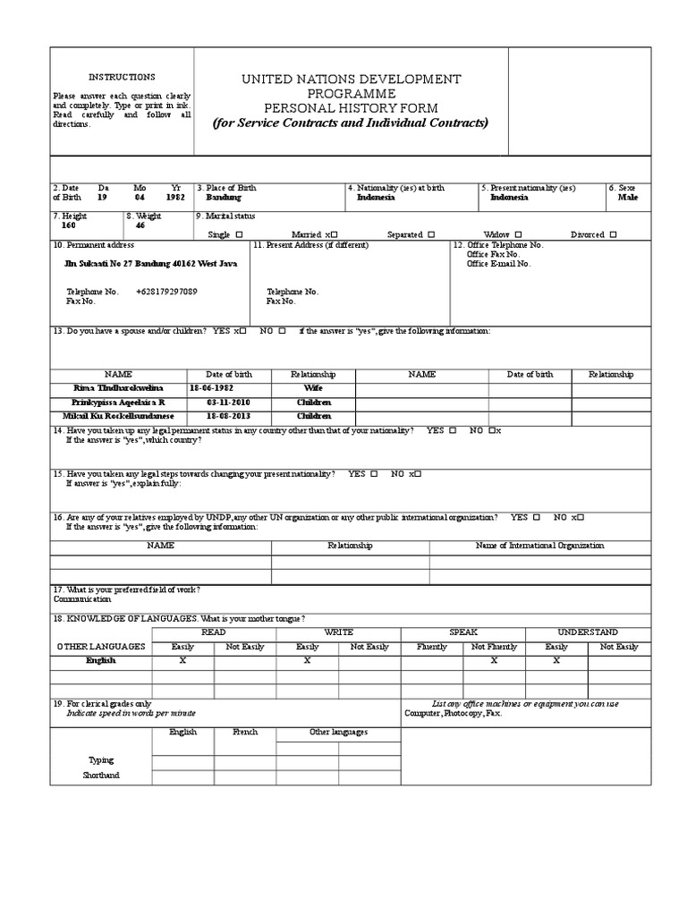 UNDP Personal History Form Instructions | PDF | Employment | Supervisor
