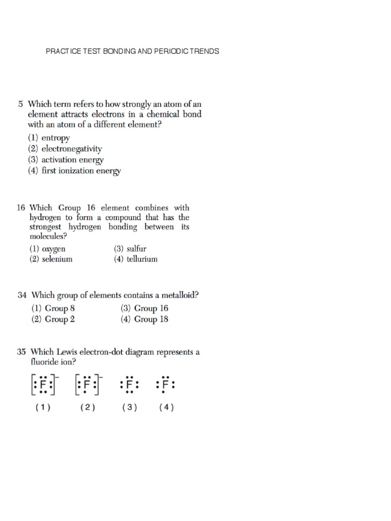 Bonding and Periodic Trends - Practice Test | PDF