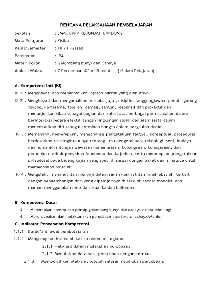 07 1 Rpp Xii Kd 3 1 Gelombang Bunyi Dan Cahaya