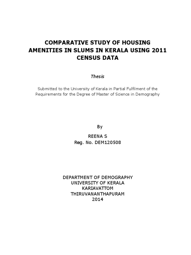 Comparative Study Of Housing Amenities In Slums In Kerala Using 2011