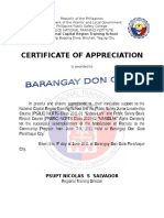 NCRTS Certificate of Appreciation For Don Galo Brgy Captain and Kagawad