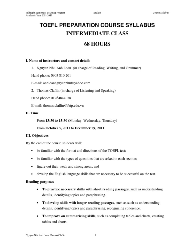 Syllabus TOEFL PDF Test Of English As A Foreign Language Reading