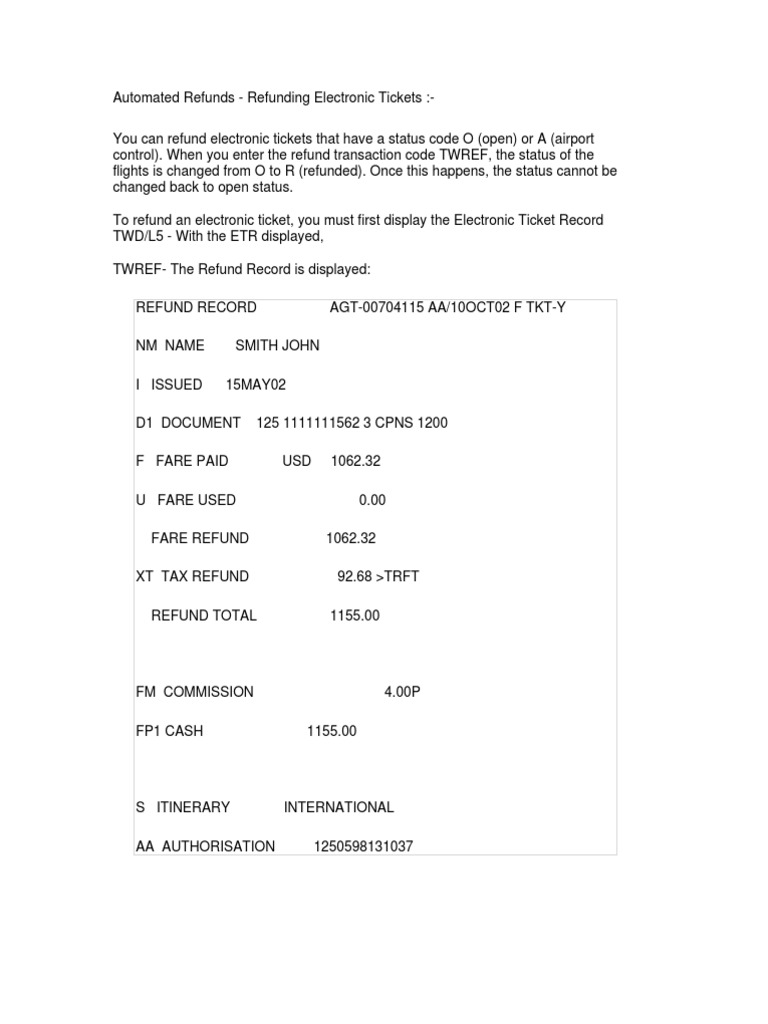 Amadeus Entries Automated Refunds PDF Tax Refund Payments