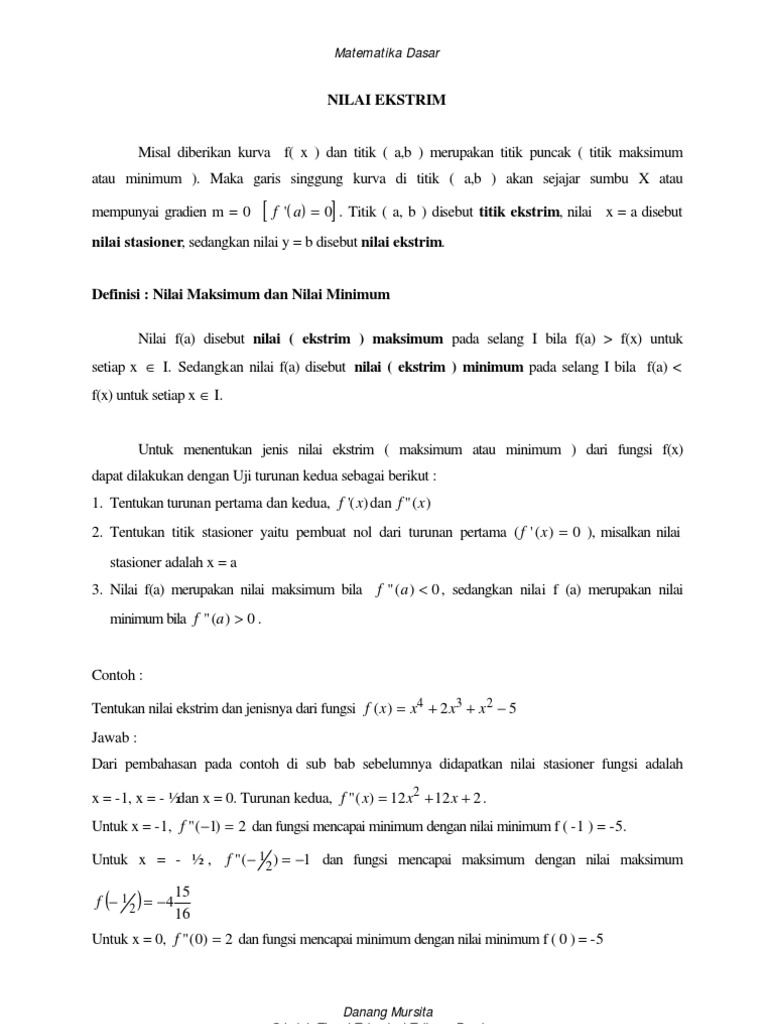 Rumus dan Contoh Nilai Ekstrim | PDF