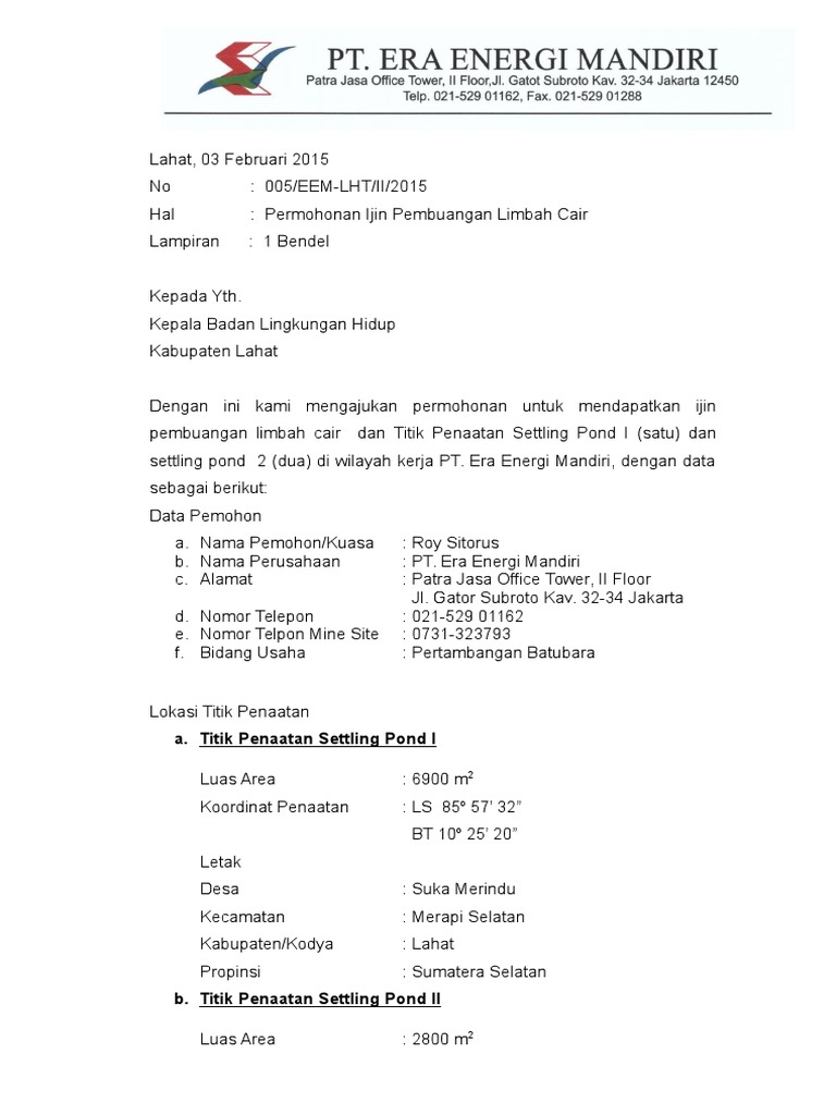 Contoh Surat Permohonan Ipal
