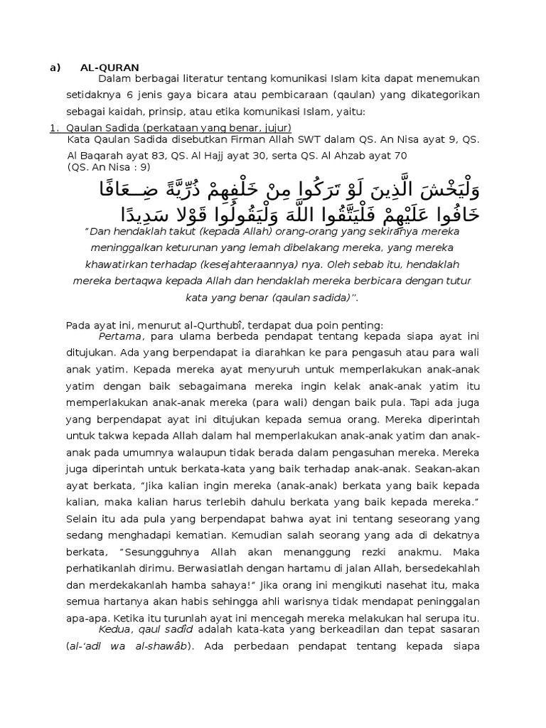 Komunikasi Bisnis Menurut Alquran Dan Alhadis