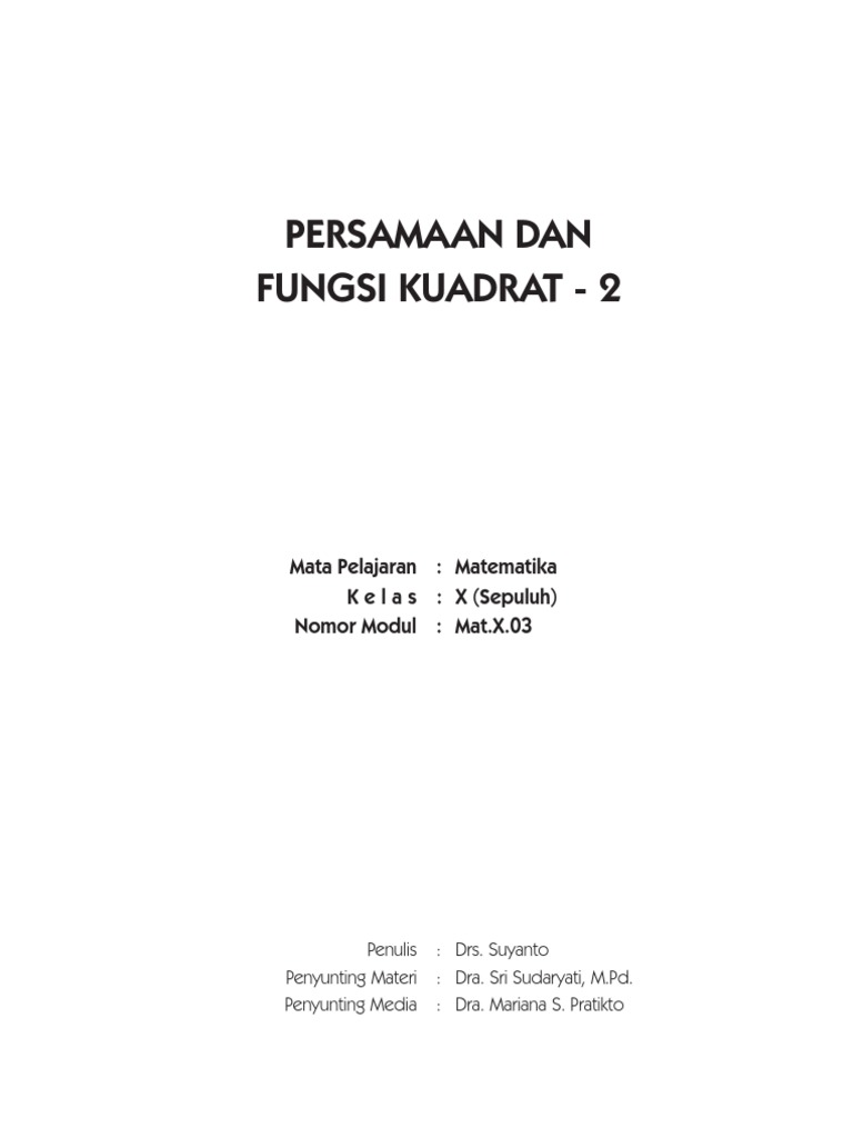 Modul Matematika Persamaan Dan Fungsi Kuadrat 2