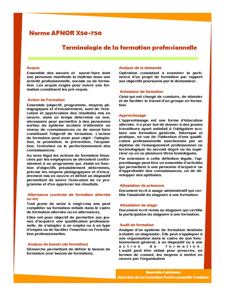 Norme AFNOR et Formation Professionnelle | PDF | Pédagogie | Compétence ...