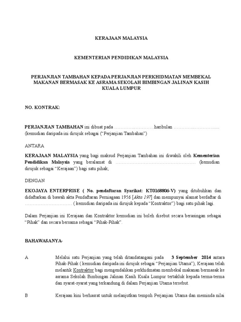 Contoh Surat Perjanjian Tambahan Englshsabih