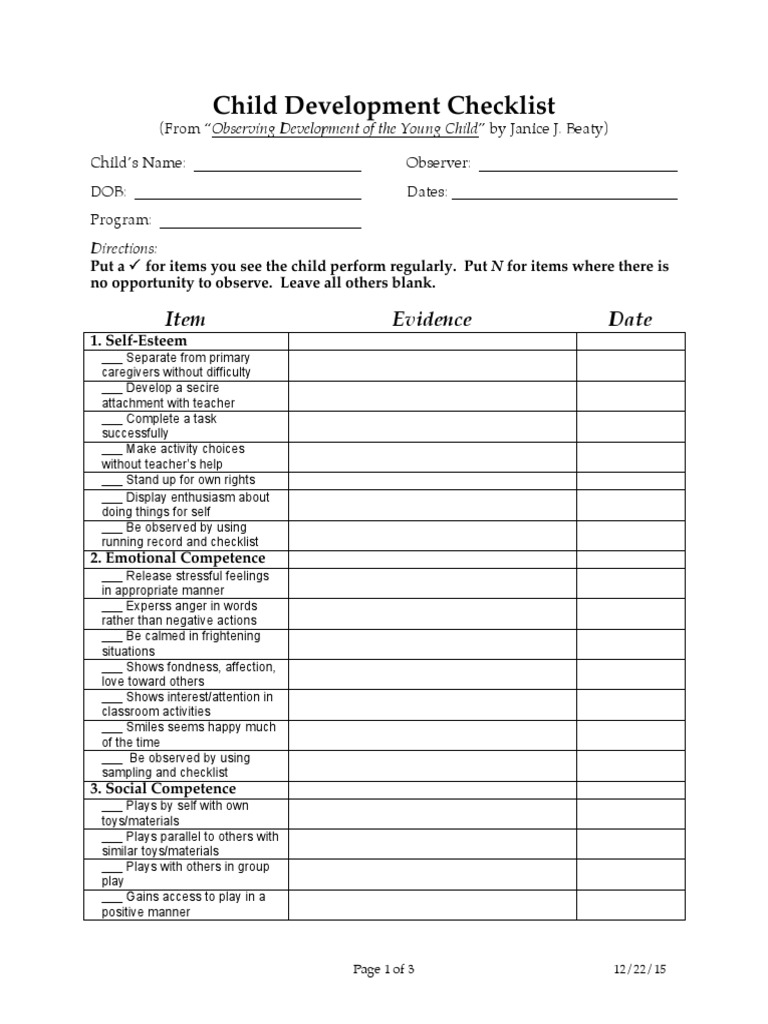 Toddler Development Assessment Checklist | PDF | Child Development ...