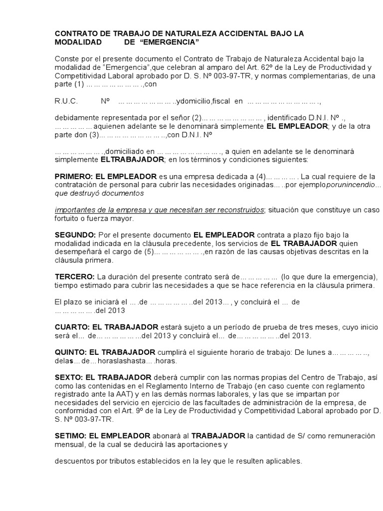 Contrato de Trabajo por Emergencia 2013 | PDF | Derecho laboral | Economias