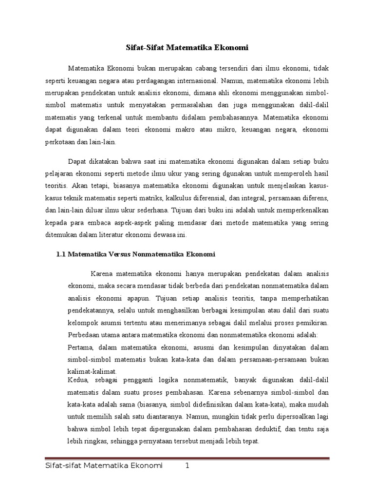 Pembahasan Sifat Sifat Matematika Ekonomi